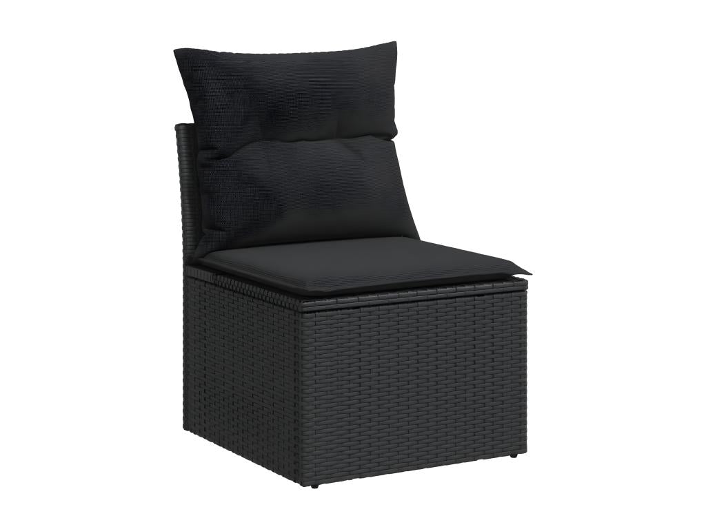 7-piece garden furniture set with cushions, black woven resin 95648VHOF