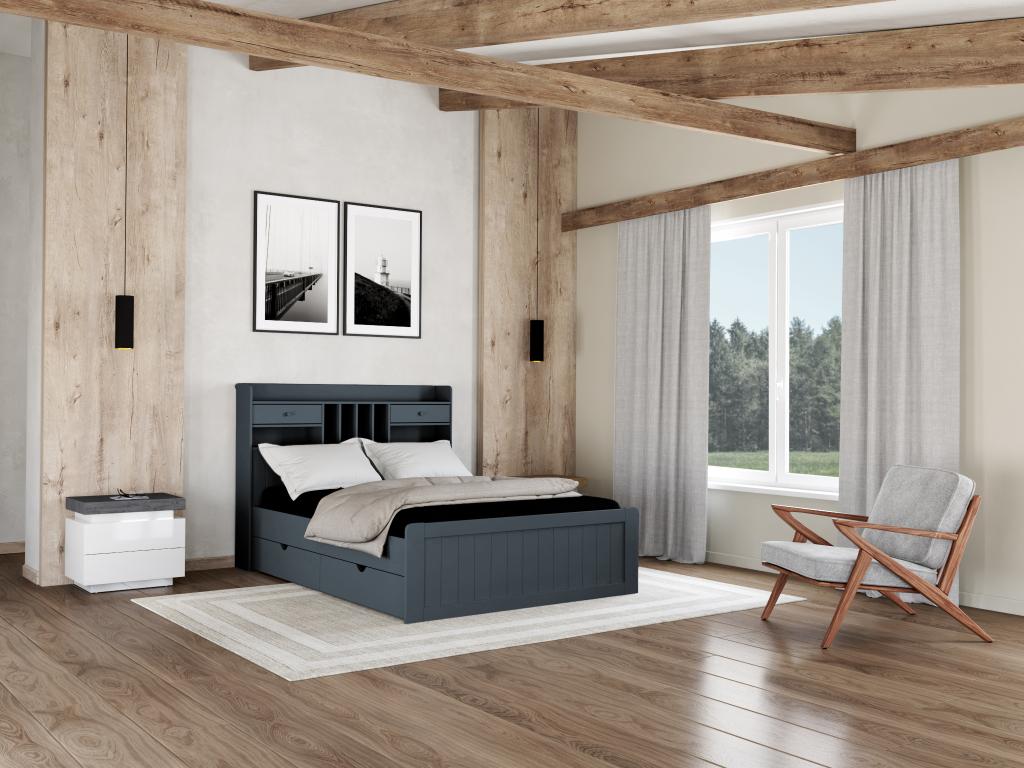 Bed with storage 140x190 cm - Pine - Anthracite Grey - Nidchicshop 47300URBZ