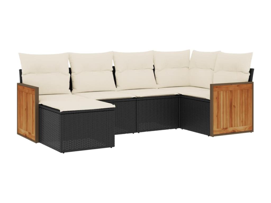 6-piece garden furniture set with cushions, black woven resin 16489TLCU