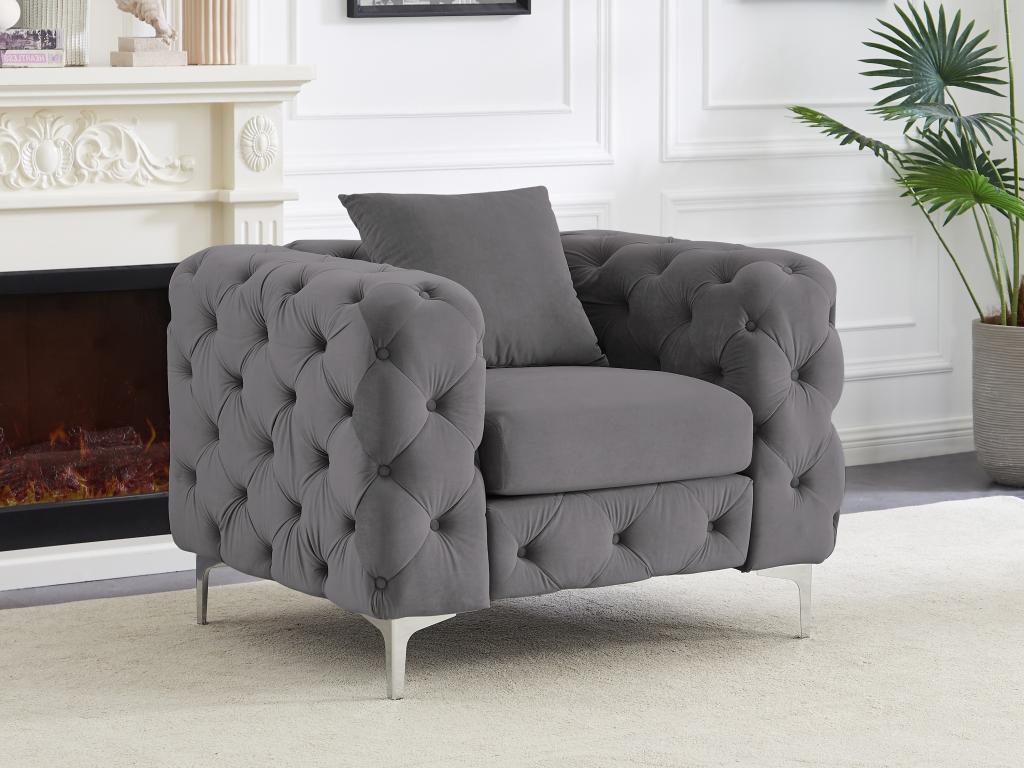 Bohometop armchair in anthracite velvet Bohometop 28262FLFR