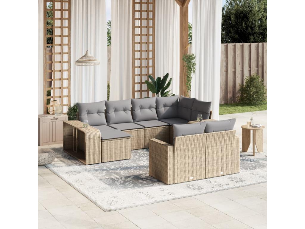 Garden furniture set with cushions, 10 pieces, beige wicker resin, 16269PCUL