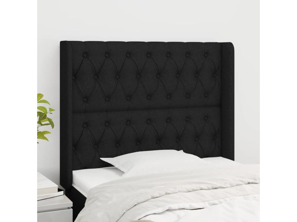 Headboard with wings, black, 93x16x118/128 cm, fabric