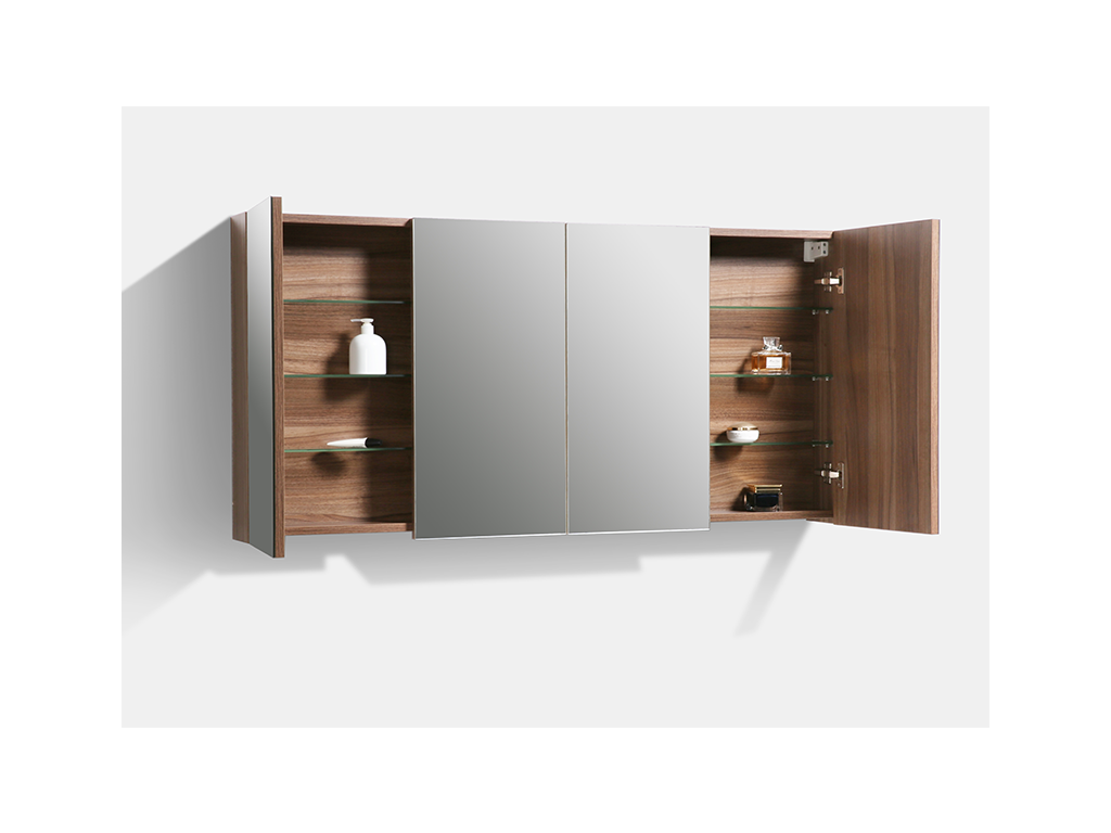Nidchicshop mirrored bathroom cabinet, 144 cm wide, walnut finish, 83033KLOW