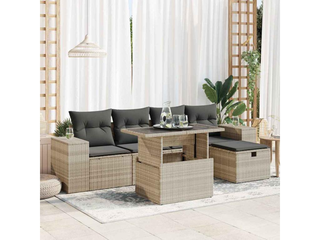 6-piece garden furniture set with light grey cushions, woven resin 51522BOWD