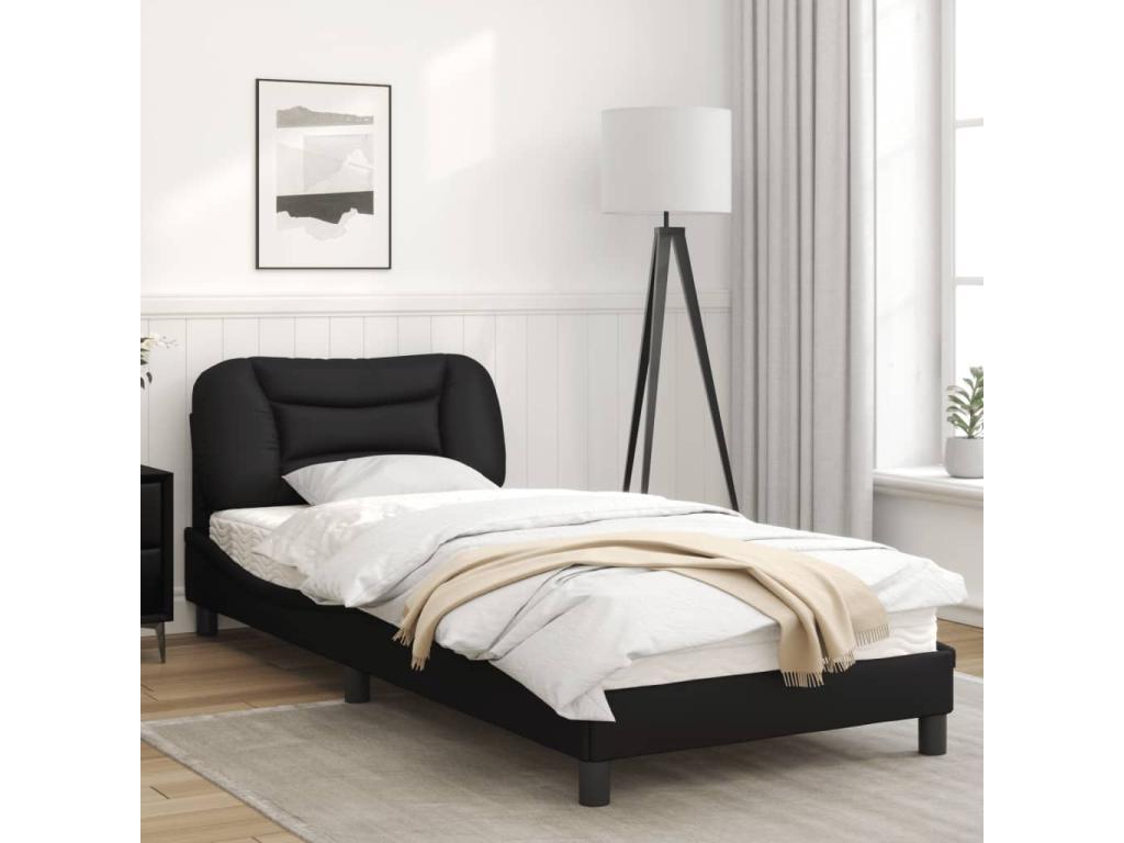 Bed frame with headboard, black, 90x200 cm, faux leather, 26956ERRF