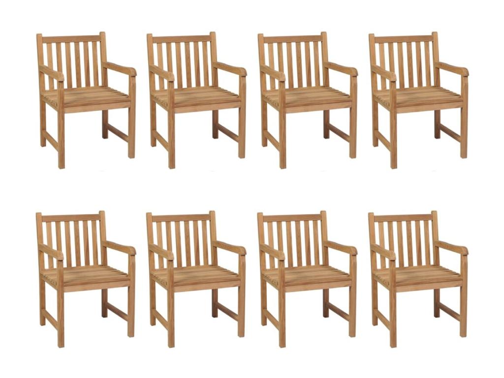 Set of 8 garden chairs with red cushions, solid teak wood, 74533LSLX