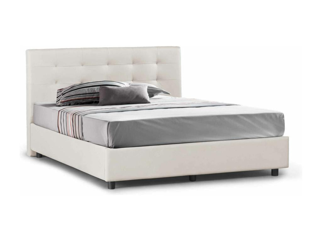 Bohometop Double Bed with Storage and Headboard in Eco-Leather, Made in Italy, Front Opening, Suitable for a 160x190 cm Mattress, White, 44148OOVM