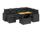 8-piece garden furniture set with cushions, black woven resin, 65707VIGY