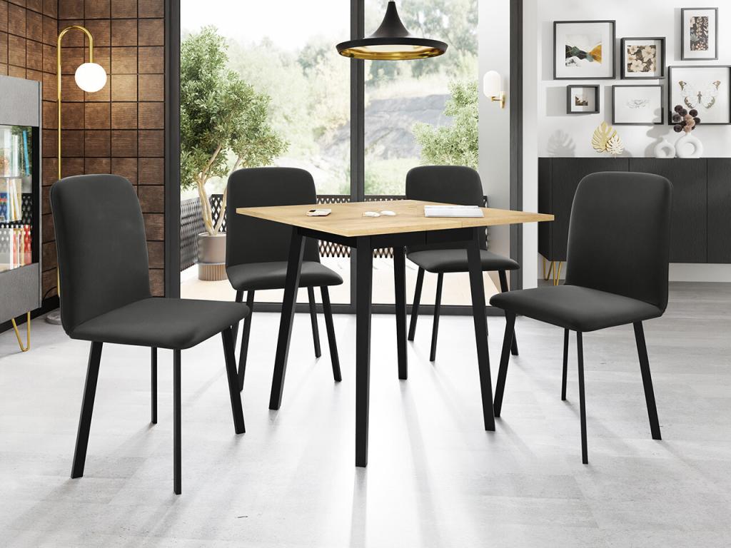 Bohometop 109 Table, Handcrafted Golden Oak - Black, 77x85x85cm, Extension Laminate Wood, 51285QORC