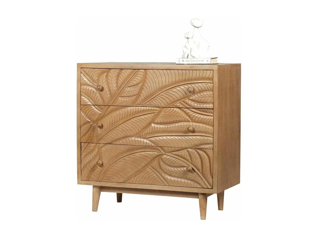 Carved 3-drawer chest - Mango wood Bohometop 10010PTMH