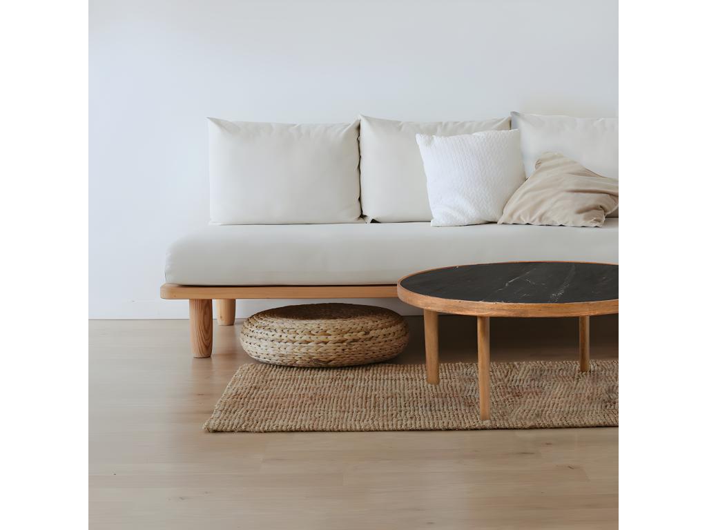 Round coffee table 90 cm in mango wood and black marble - Bohometop 92222MWQL