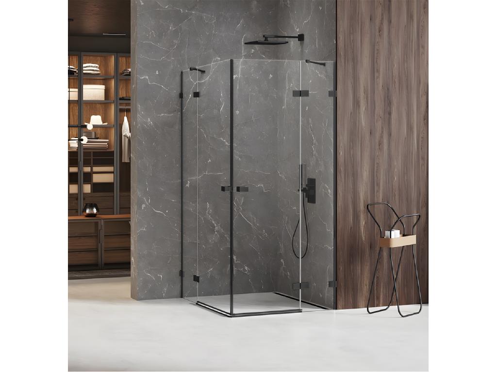 120x110cm Bohometop black corner shower enclosure with 2 pivot doors, 97997VPBI