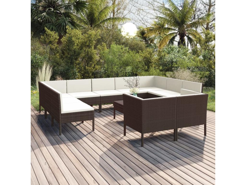 12-piece garden furniture set with cushions, brown wicker resin, 80897TVKY