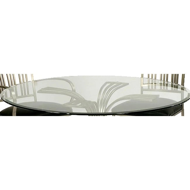 Contemporary Round Clear Glass Dining Table with Brushed Nickel Sculptural Base - 48 Inch