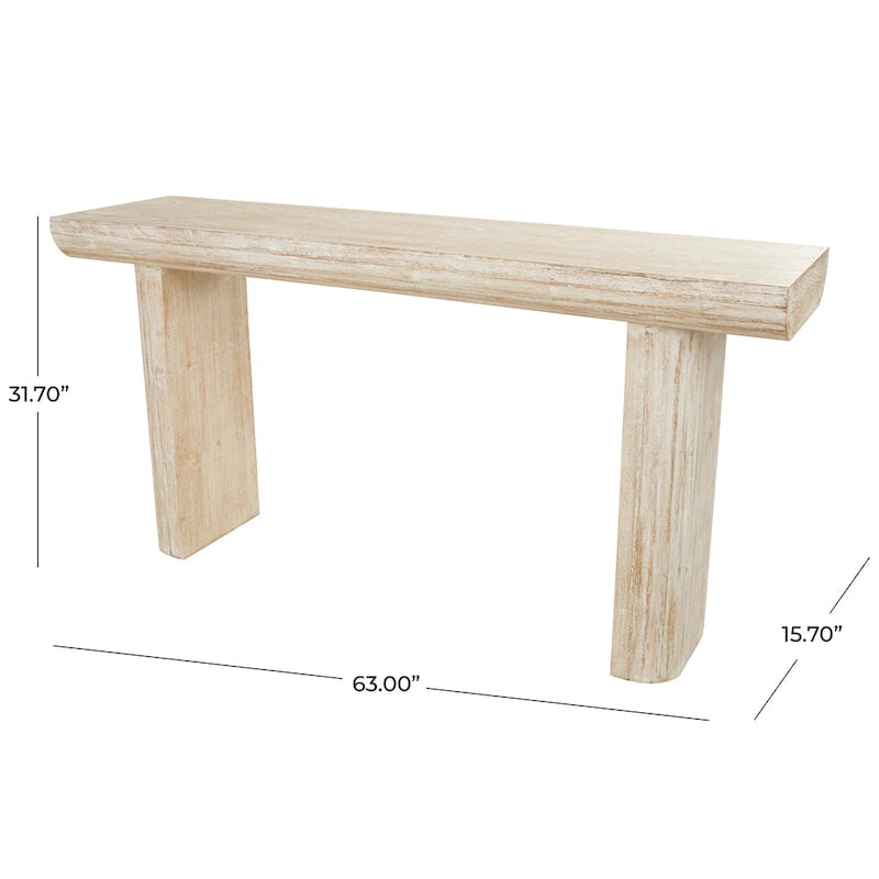 Wood Simplistic Console Table with Block Legs - Beige - Roche River Decor - 16Wx63Lx32H