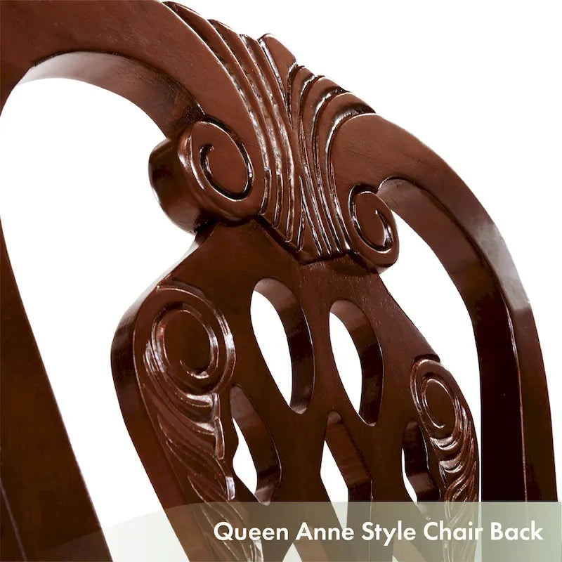 Set of 2 Traditional Wood Dining Chairs with Upholstered Seats - Carved Backrest, Lion Claw Feet, Cherry Finish, Formal Dining or Side Chairs
