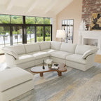 L-Shape Linen Sectional Sofa with Ottoman - Modular Upholstered Design, 6-Seater, 250 lb/Seat, Removable Cushions, Easy Assembly