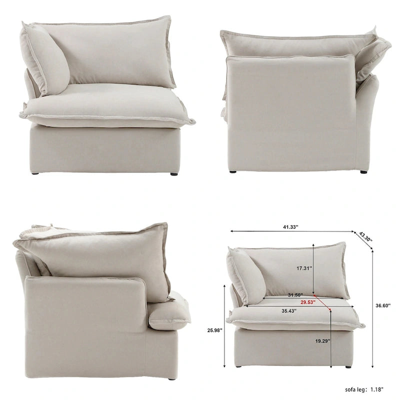 L-Shape Linen Sectional Sofa with Ottoman - Modular Upholstered Design, 6-Seater, 250 lb/Seat, Removable Cushions, Easy Assembly