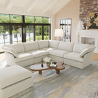 L-Shape Linen Sectional Sofa with Ottoman - Modular Upholstered Design, 6-Seater, 250 lb/Seat, Removable Cushions, Easy Assembly