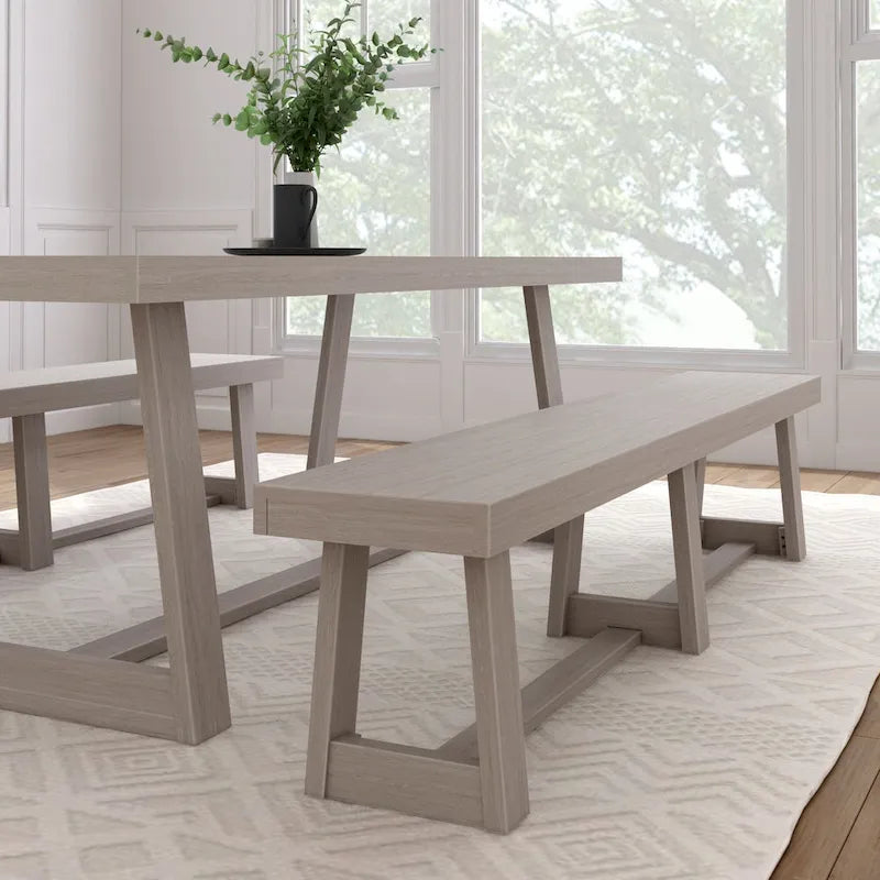 86" Solid Pine Wood Farmhouse Dining Bench - Rustic Wire-Brush Finish, Seats 4, Country Chic Style, Easy Assembly, Plank and Beam Collection