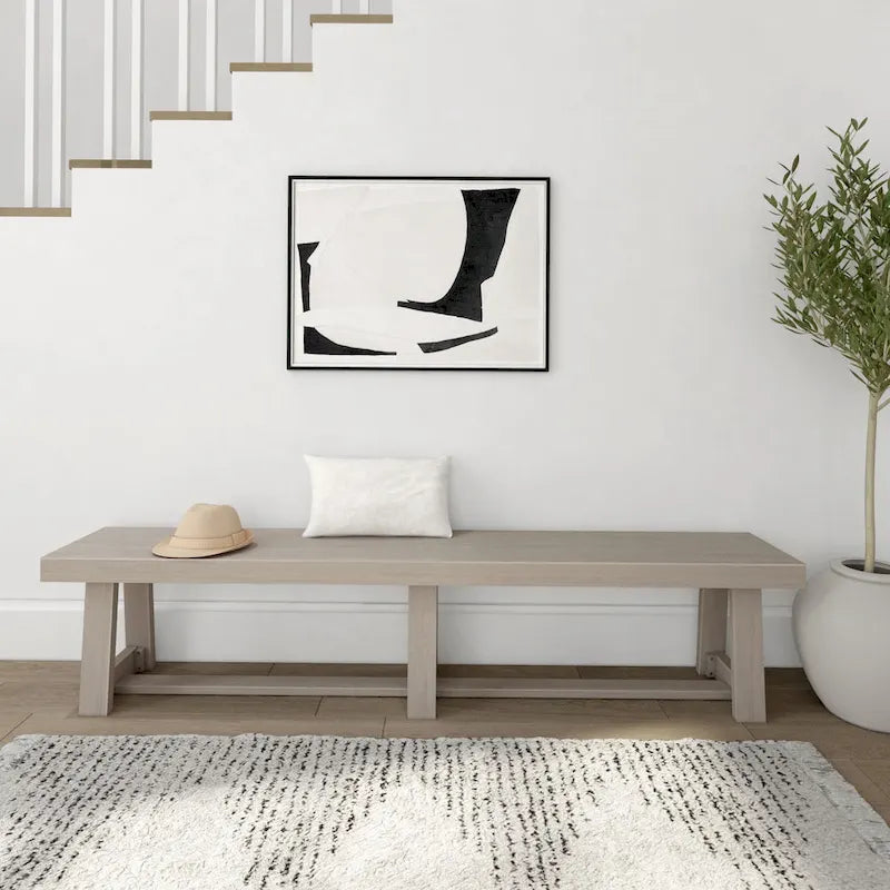 86" Solid Pine Wood Farmhouse Dining Bench - Rustic Wire-Brush Finish, Seats 4, Country Chic Style, Easy Assembly, Plank and Beam Collection