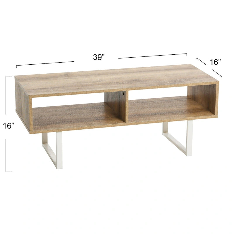 Rectangular TV Stand & Coffee Table with Storage - Coastal Oak Finish, 39.4" W, 2 Compartments, Engineered Wood, 42" TV Compatible