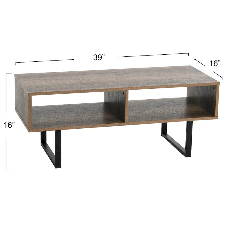 Rectangular TV Stand & Coffee Table with Storage - Coastal Oak Finish, 39.4" W, 2 Compartments, Engineered Wood, 42" TV Compatible