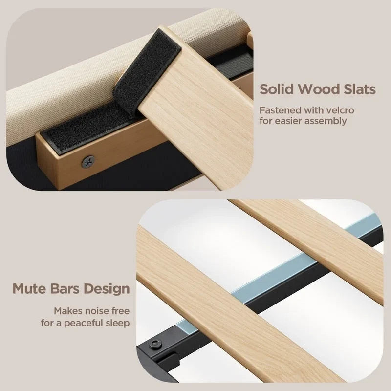 Modern Upholstered Platform Bed Frame, Velvet Bed Frame with Wingback Headboard