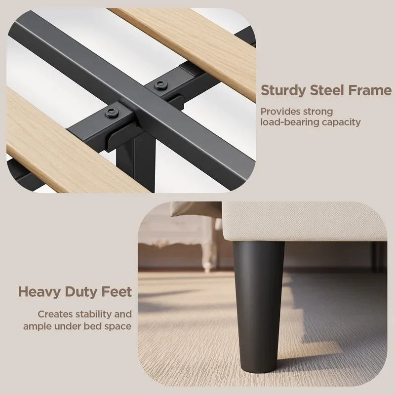 Modern Upholstered Platform Bed Frame, Velvet Bed Frame with Wingback Headboard