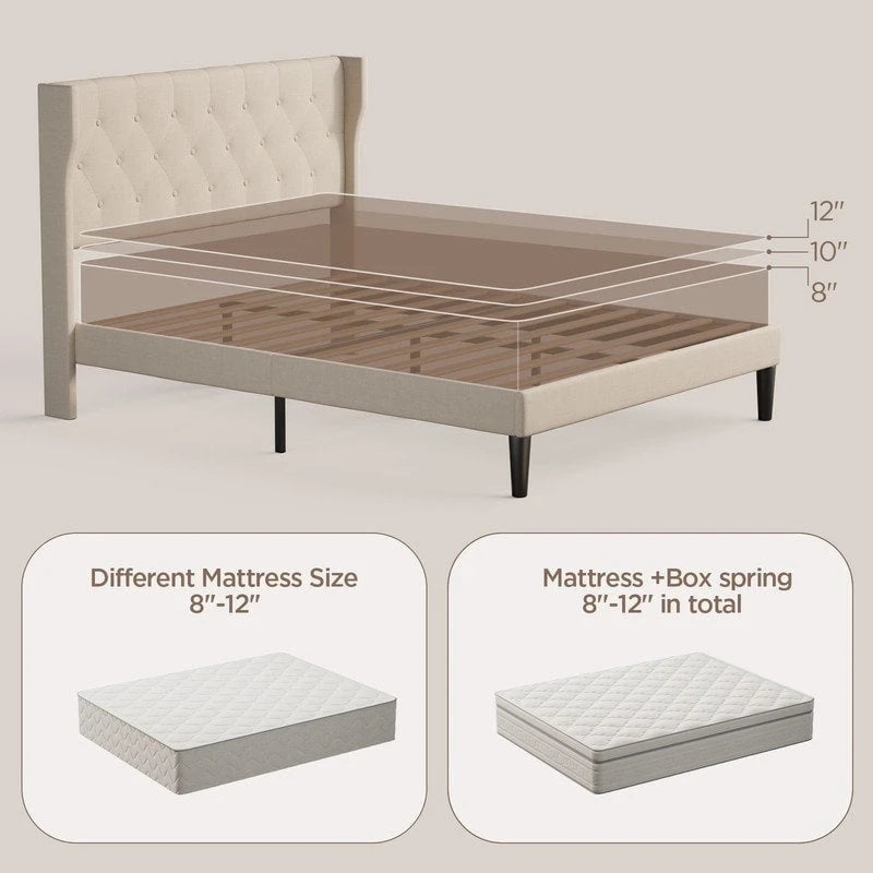 Modern Upholstered Platform Bed Frame, Velvet Bed Frame with Wingback Headboard