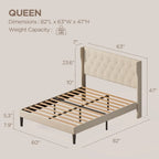 Modern Upholstered Platform Bed Frame, Velvet Bed Frame with Wingback Headboard