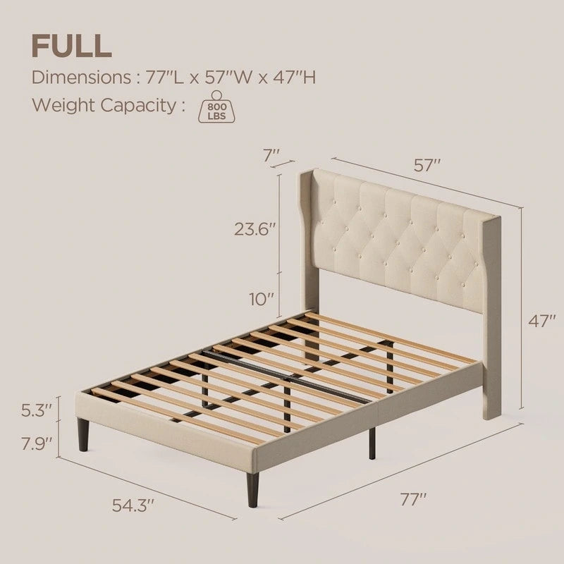 Modern Upholstered Platform Bed Frame, Velvet Bed Frame with Wingback Headboard