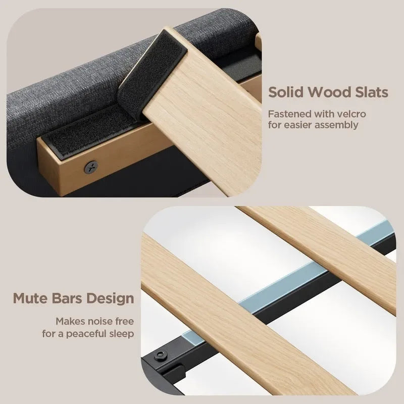 Modern Upholstered Platform Bed Frame, Velvet Bed Frame with Wingback Headboard