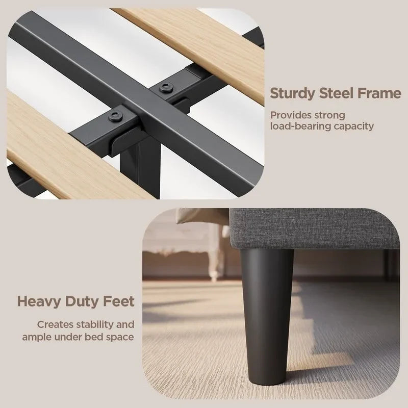 Modern Upholstered Platform Bed Frame, Velvet Bed Frame with Wingback Headboard