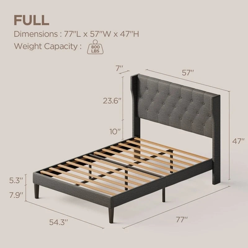 Modern Upholstered Platform Bed Frame, Velvet Bed Frame with Wingback Headboard