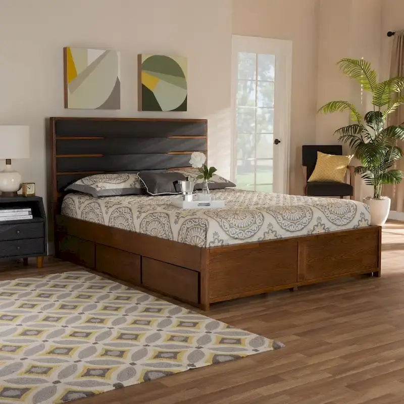 Modern and Contemporary Upholstered and Wood Platform Storage Bed