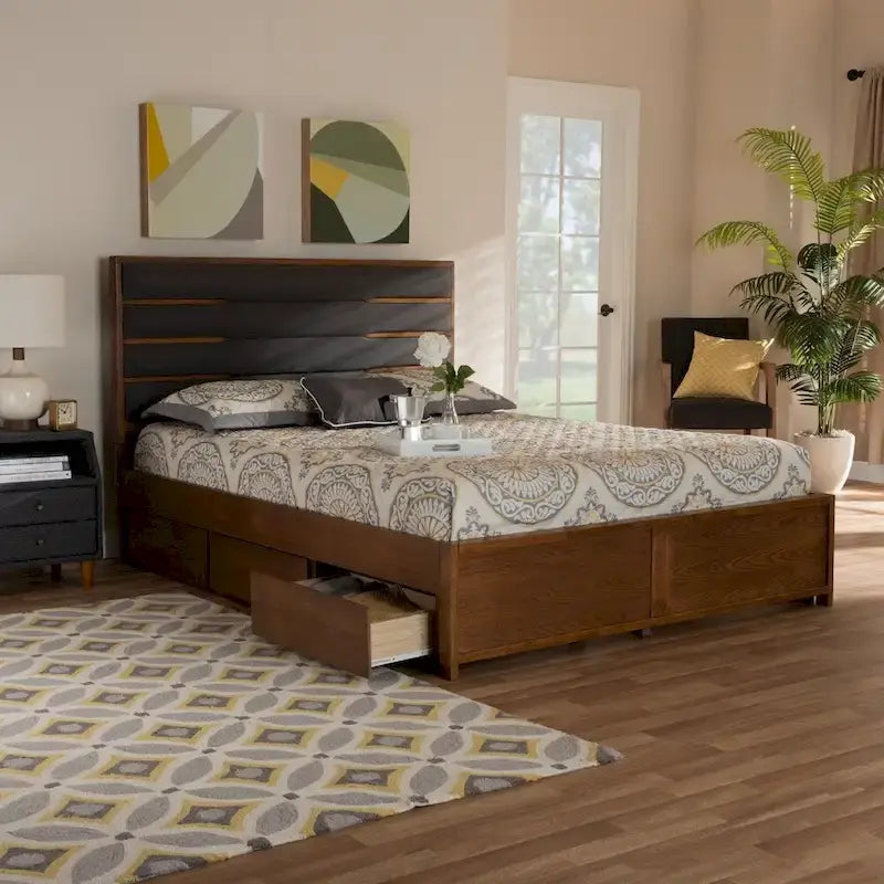 Modern and Contemporary Upholstered and Wood Platform Storage Bed