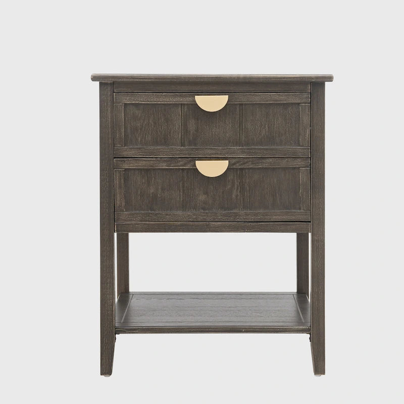American Style 2-Drawer Side Table - Wood Grain Finish, 28.5" Height, 130 lb Capacity, MDF, Nightstand or End Table