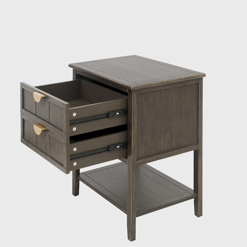American Style 2-Drawer Side Table - Wood Grain Finish, 28.5" Height, 130 lb Capacity, MDF, Nightstand or End Table