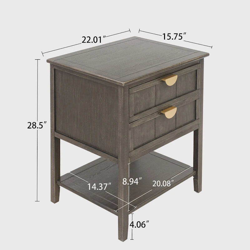American Style 2-Drawer Side Table - Wood Grain Finish, 28.5" Height, 130 lb Capacity, MDF, Nightstand or End Table