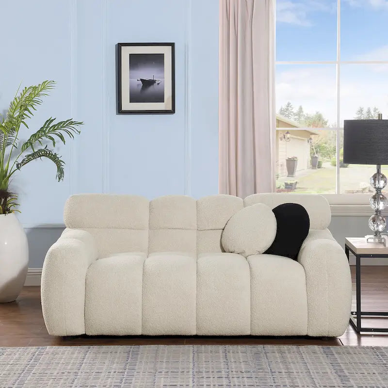 64.96" Marshmallow Sofa - Boucle Fabric, 2-Seater Loveseat, Beige, Modern Cloud Couch