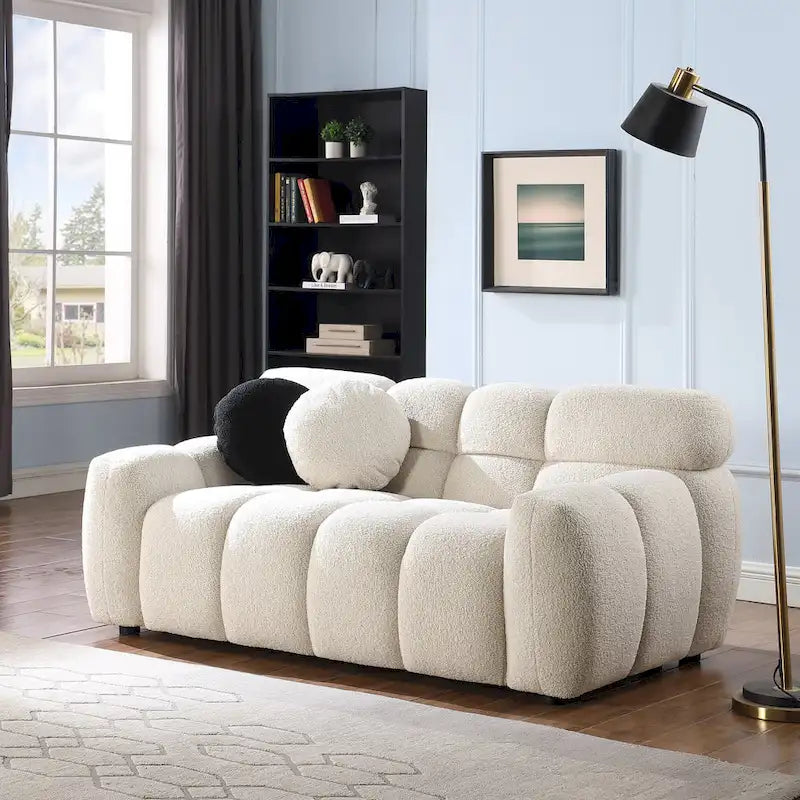 64.96" Marshmallow Sofa - Boucle Fabric, 2-Seater Loveseat, Beige, Modern Cloud Couch