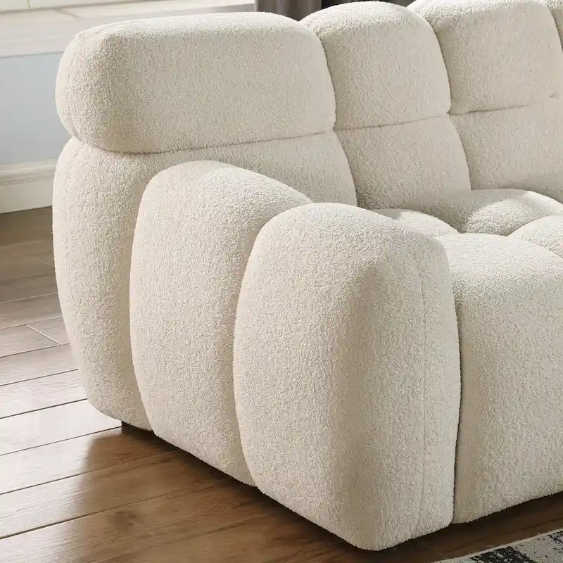 64.96" Marshmallow Sofa - Boucle Fabric, 2-Seater Loveseat, Beige, Modern Cloud Couch