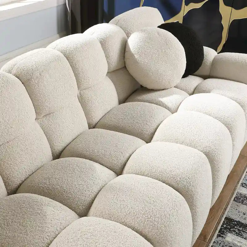 64.96" Marshmallow Sofa - Boucle Fabric, 2-Seater Loveseat, Beige, Modern Cloud Couch