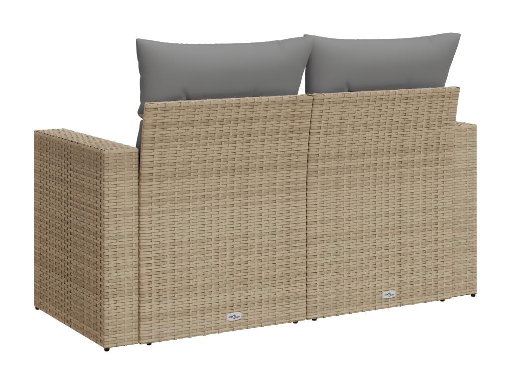 Garden sofa with cushions, 2-seater, beige woven resin, 57830KNEY