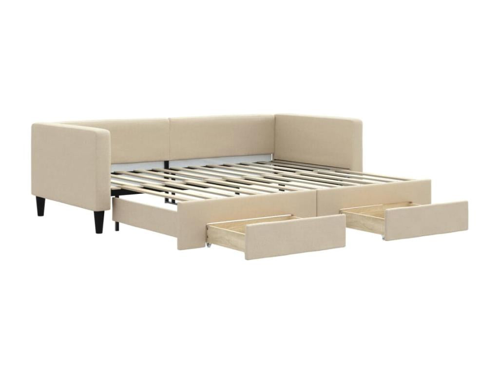 Daybed with pull-out bed and drawers, cream color, 90x200 cm, fabric, 94303LDPJ