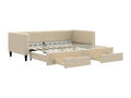 Daybed with pull-out bed and drawers, cream color, 90x200 cm, fabric, 94303LDPJ