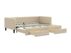 Daybed with pull-out bed and drawers, cream color, 90x200 cm, fabric, 94303LDPJ