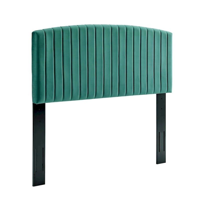 Velvet Channel Tufted Headboard for Full Queen Beds - Curved Profile, Foam Padded