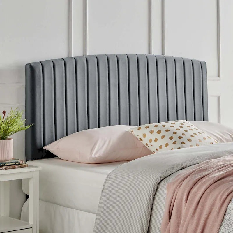 Velvet Channel Tufted Headboard for Full Queen Beds - Curved Profile, Foam Padded